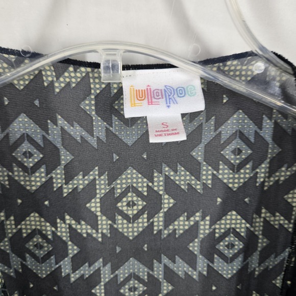 LuLaRoe Monroe Kimono Fringe Cardigan Small S Black  Aztec‎ Sheer Boho Festival - Picture 4 of 8